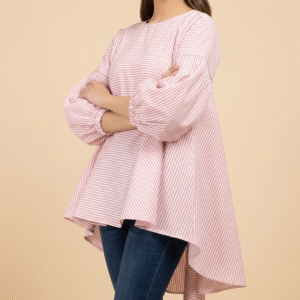 Women's pink striped oversized high-low top